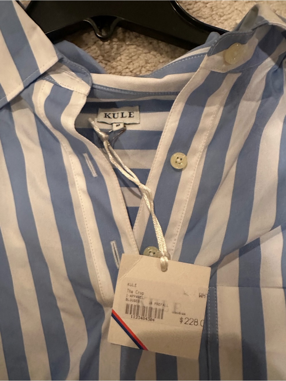 KULE crop blouse blue white stripe new with tags - Picture 2 of 3